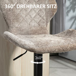 Bar Stool Set of 2, Upholstered with Backrest, Height-Adjustable, 360° Rotatable, Brown