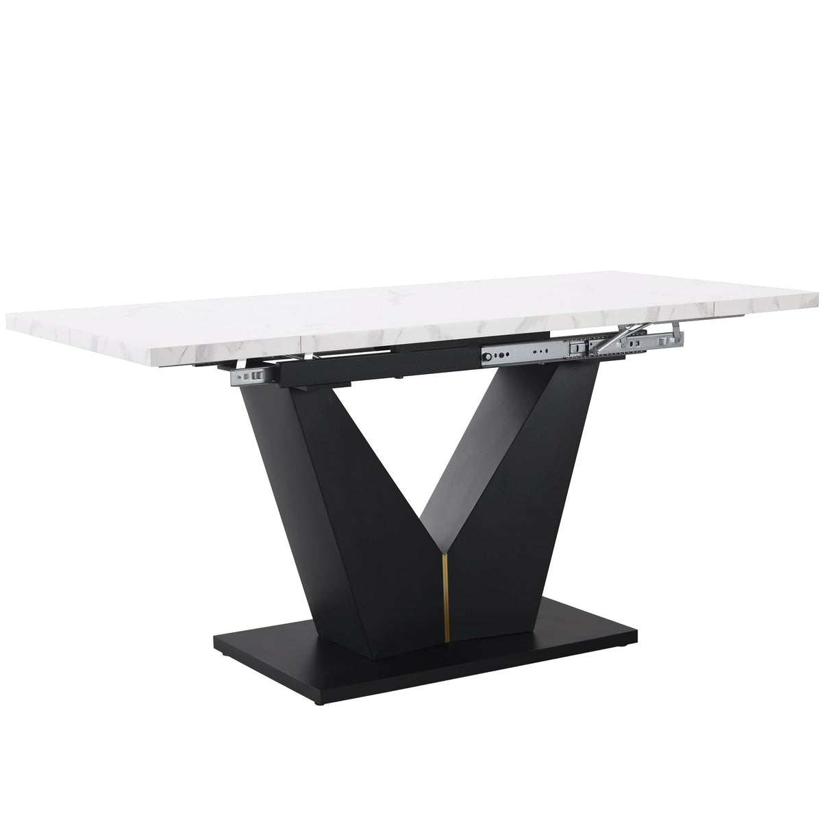 Telescopic Dining Table Extendable 99-159x75cm Space-Saving White V-Shaped Top