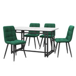 5-Piece Dining Set Modern Kitchen Table 120x70cm Black Iron, Dark Green Velvet