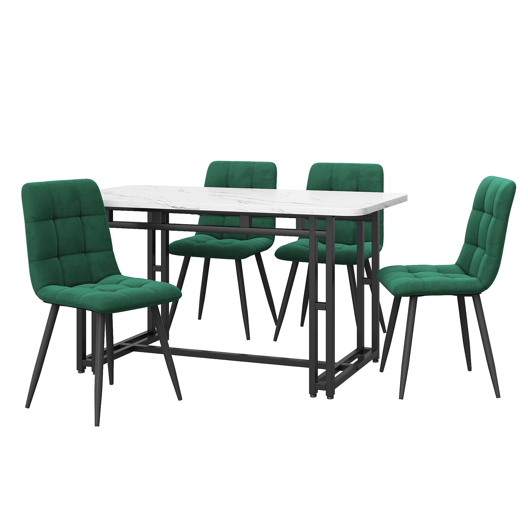 5-Piece Dining Set Modern Kitchen Table 120x70cm Black Iron, Dark Green Velvet