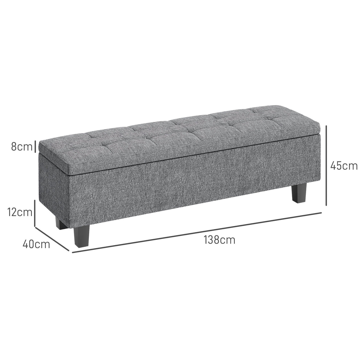 Storage Bench Upholstered with Wooden Legs 138x40x45cm, Dark Grey Linen