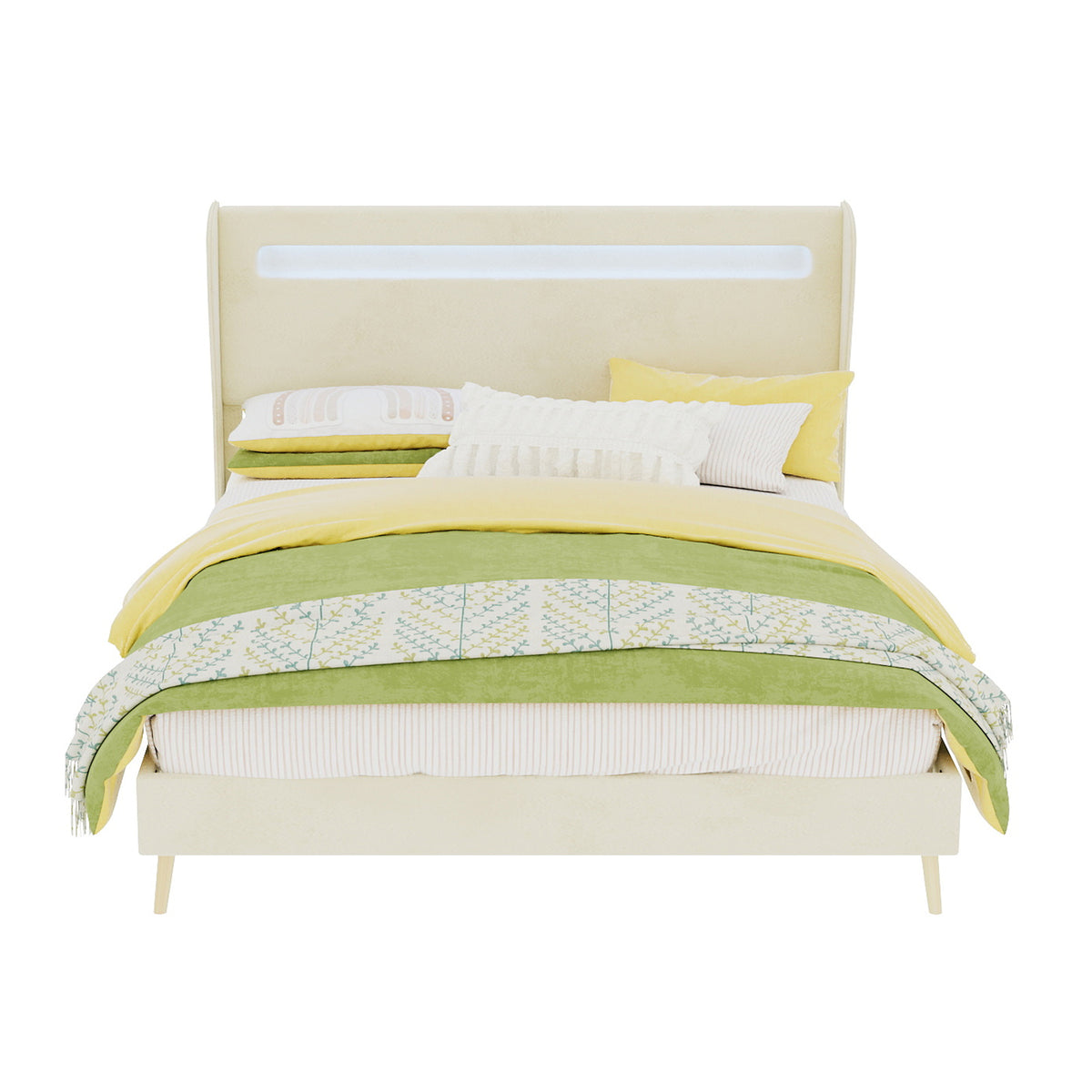 Upholstered Bed with LED Headboard & Mattress 140x200 cm, Beige