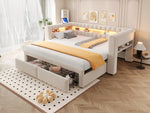 Upholstered Sofa Bed with Pull-Out Bed & Drawers, Beige Velvet