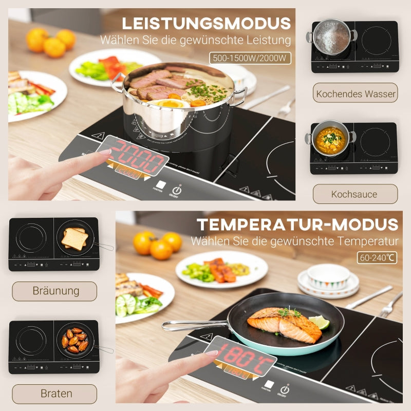 Induction Hob, 2 Plate Portable, 3500W, Black