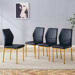 Chic Dining Chairs, Set of 4 with Vertical Embossing and Metal Legs, Black and Gold