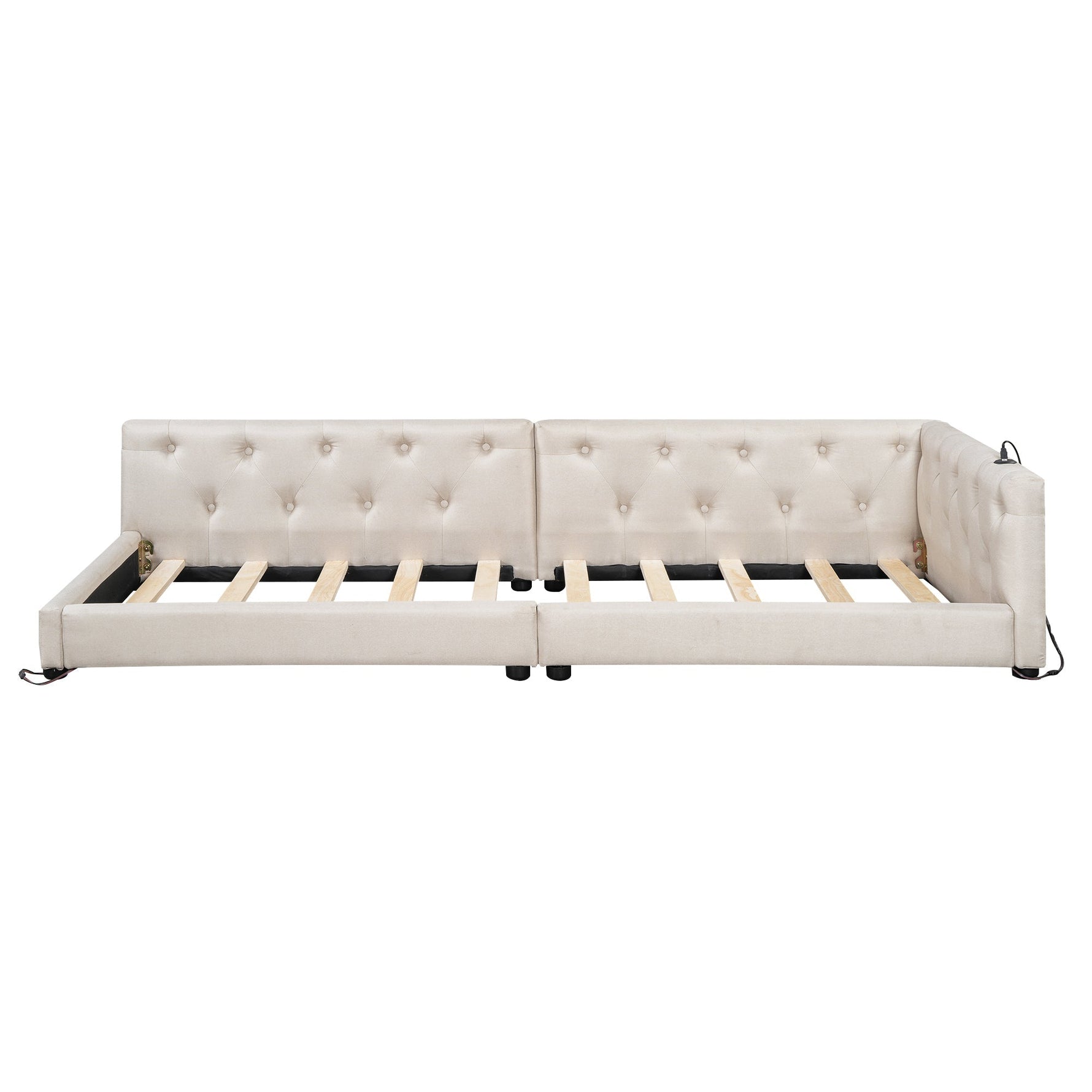 Daybed Sofa Bed 90x200cm Slatted Base LED Remote USB-C Linen Beige