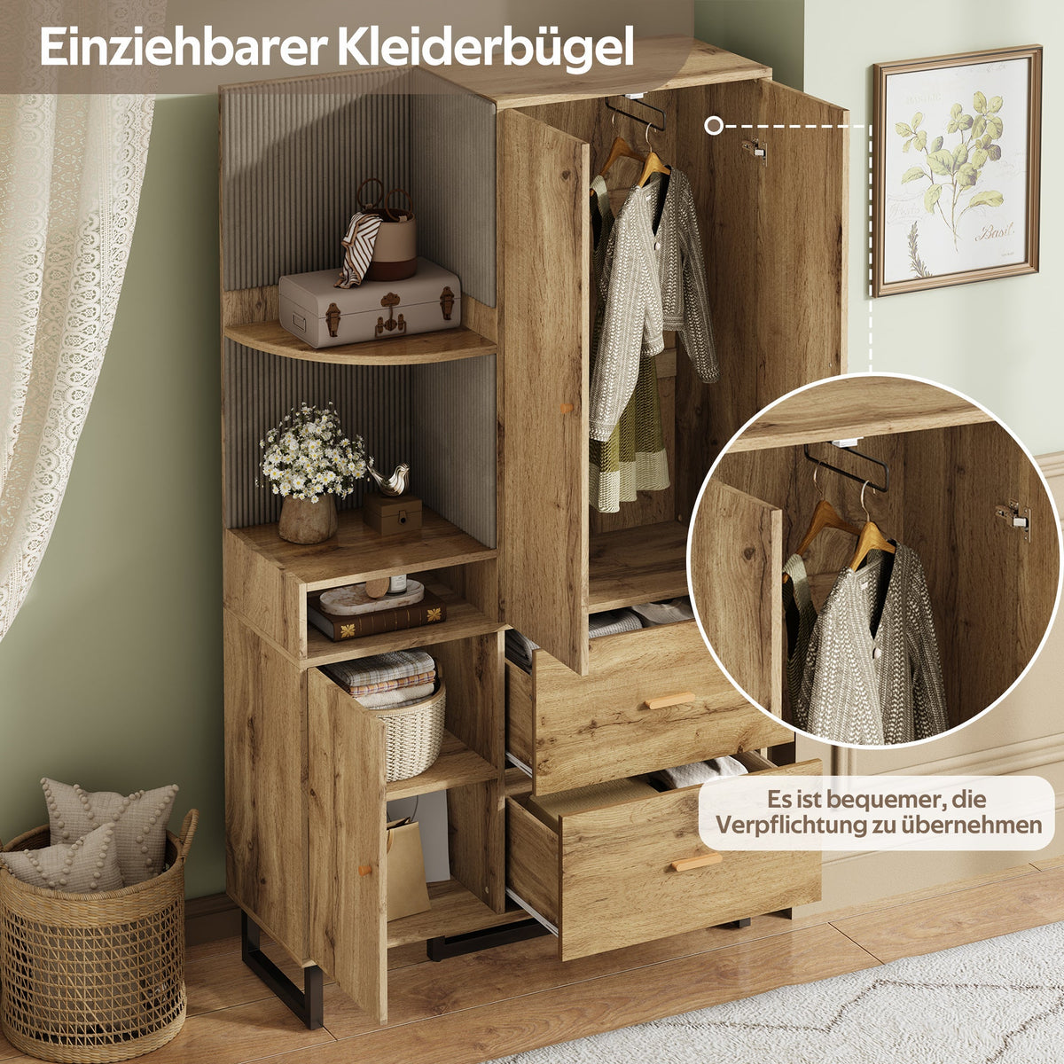 Compact Wardrobe, Hallway Upholstered Panels Shoe Cupboard, 110x186x38 cm