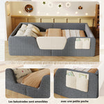Upholstered Bed 140x190cm with Safety Rails, Grey Velvet