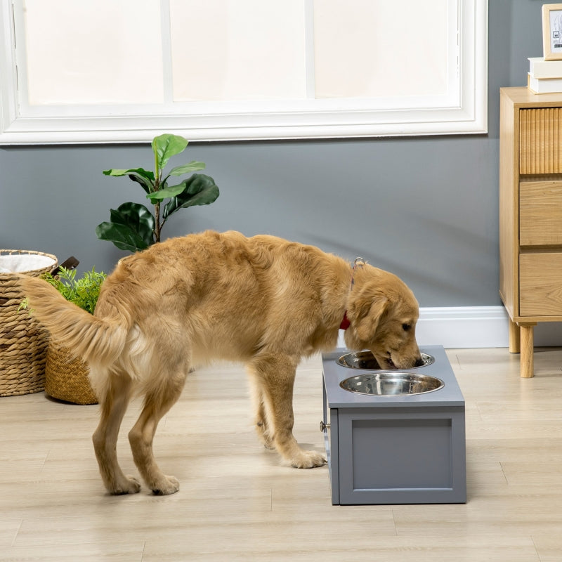 Feeding Station, 2 Bowls with Drawer, for Medium Dogs, Gray
