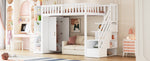 Loft Bed 90x200cm with Wardrobe Storage Cabinet Shelves & Ladder - White