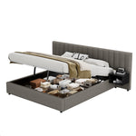 Upholstered Bed 180x200cm Hydraulic Storage 2 Bedside Tables - Linen Grey/Black