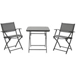 Folding Balcony Set, 2-Person Table & Chairs, Metal Mesh, Black & Grey