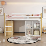 Children's Loft Bed with 2 Storage Cabinets and Ladder, 90x200cm, Natural and White