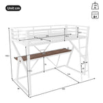 Loft Bed 90x200cm with Desk, LED & Stairs, White Iron Frame