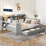 Sofa Bed, Multifunctional 140x200cm with Desk Storage & Power Outlet, Solid Wood Grey