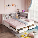Solid Wood Sofa Bed 90/180*190cm Pull-Out Storage Drawers, White