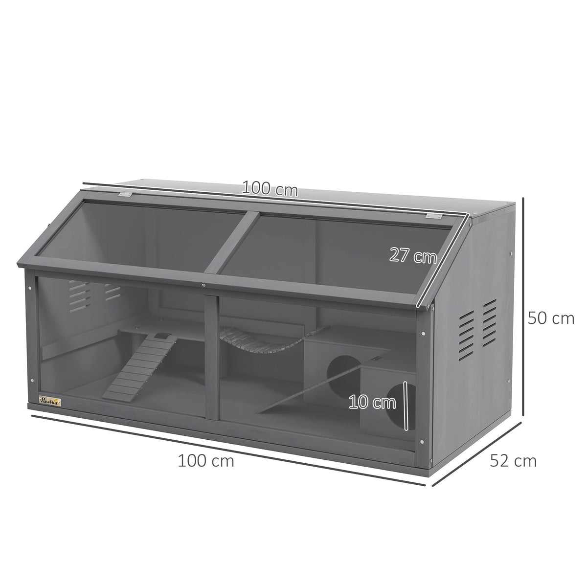 Hamster Cage, 100cm Rodent House with Playhouse & Ladders, Wooden Dark Grey