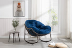 Outdoor Rattan Rocking Chair Padded Cushion Recliner Navy Blue