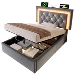 Upholstered Single Bed 90x200cm Hydraulic Storage LED USB Velvet Grey