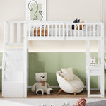 Loft Bed 90x200 Multifunctional Table Storage Stairs Pine Wood White