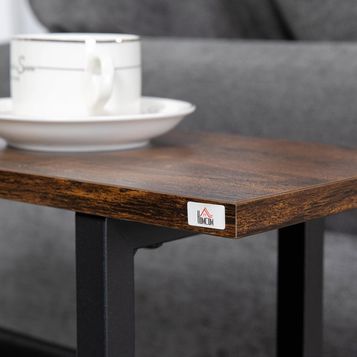Side Table Coffee Table Nightstand, Fabric Bag Steel Frame, Dark Brown and Black
