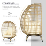 Rattan Chair Basket Shape with Seat Cushion Raised Garden Khaki Metal
