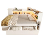 Functional Daybed 140x200cm with LED Light & Storage Drawers, White