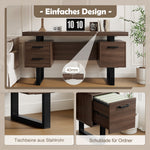 Simple Office Desk with Silent Drawer and File Drawer, 135 x 54 cm, Brown