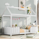 House bed 90x200 cm - versatile wooden children's bed with fall protection and slatted frame - white