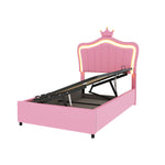 N623P171461H Upholstered Children's Bed Seashell Headboard LED Storage White/Pink Faux Leather