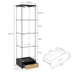 Glass Display Cabinet with LED Lighting, Drawers & Tempered Glass Shelves, H167cm Black