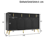 Sideboard, 4 Doors 4 Drawers, Gold Accents