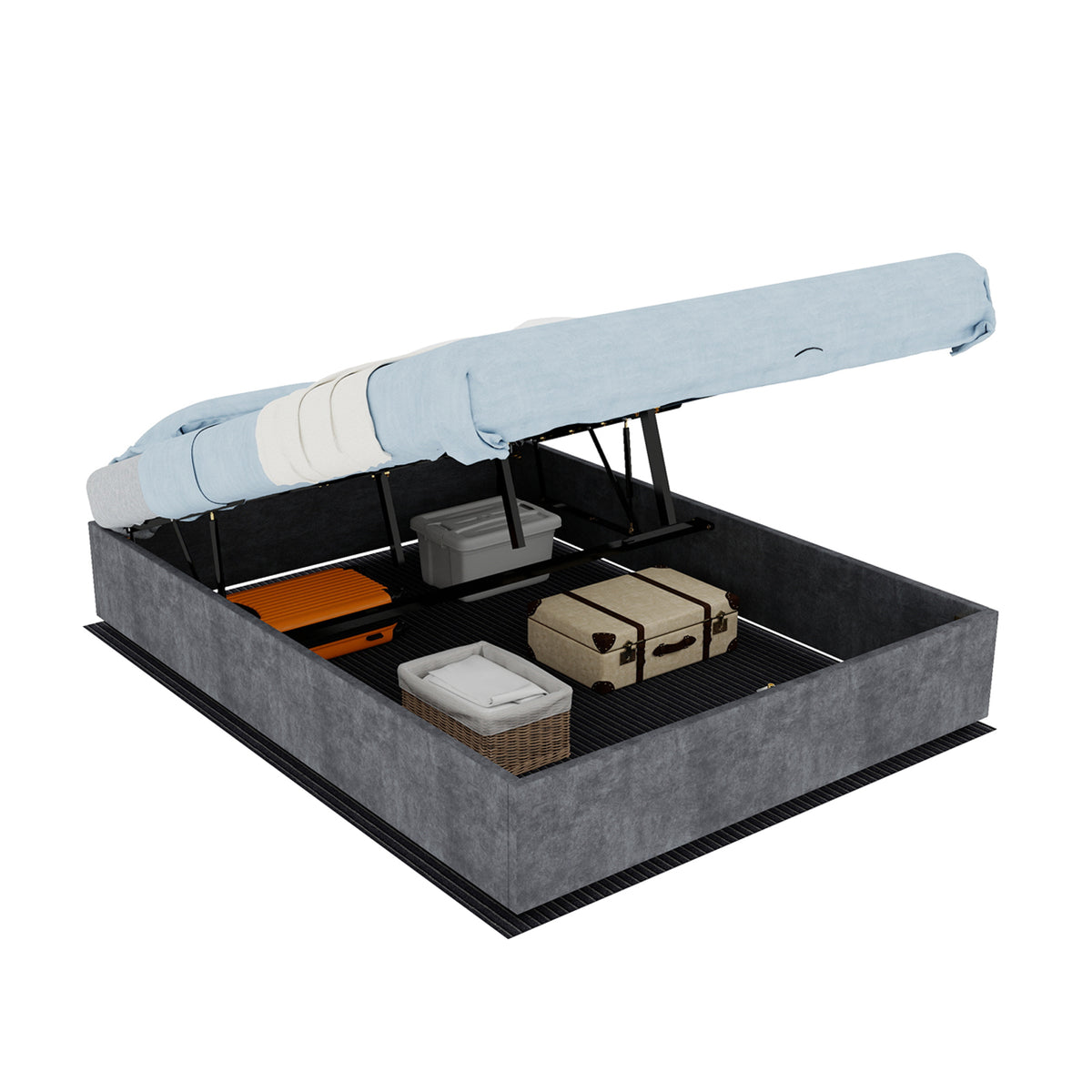 Bed Frame 140x200cm with Gas Lift & Mattress, Grey Dutch Velvet
