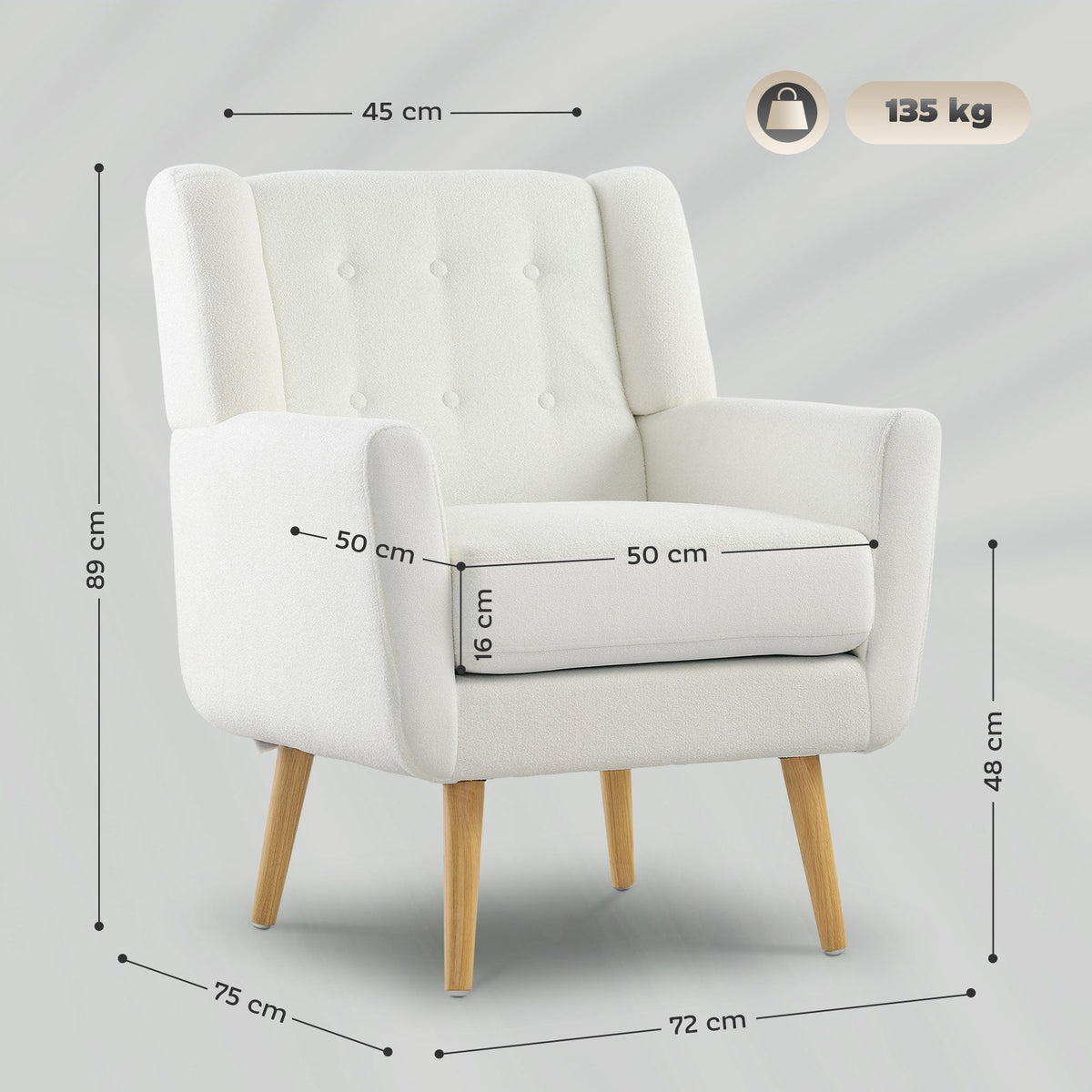 Armchair Tufted Lounge Chair with Teddy Fleece, White