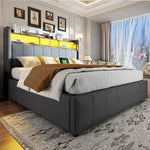 Upholstered Double Bed with USB & LED 180x200cm, Linen