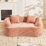 Sofa, curved two-seater with armrests and 2 cushions, cream linen