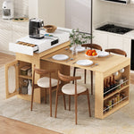 Kitchen Island on Wheels Extendable Dining Table Power Strips & Hooks - Natural