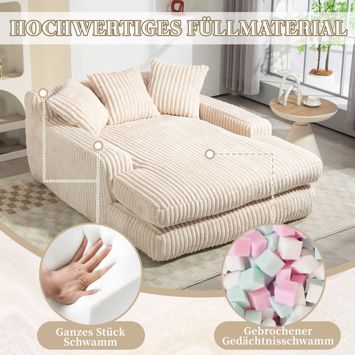 Cloud Couch Sleeper Sofa, Single-Seat Floor, 3 Cushions, Corduroy Beige