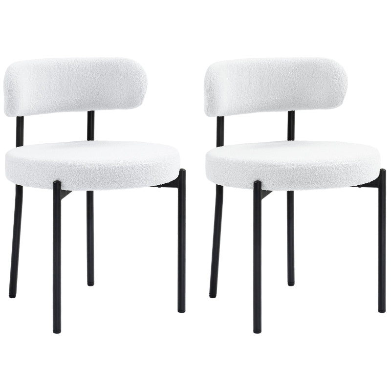 Dining Chairs, Upholstered with Metal Legs, Cream White (Set of 2)