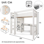 Children's Loft Bed, USB-C Desk, Wardrobe, Filing Cabinet, Stairs, Slatted Frame, Storage, 90x200
