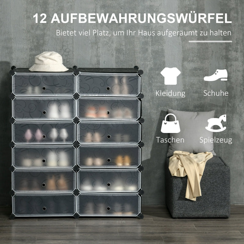 Shoe Cabinet 12 Compartments Modular Storage Black