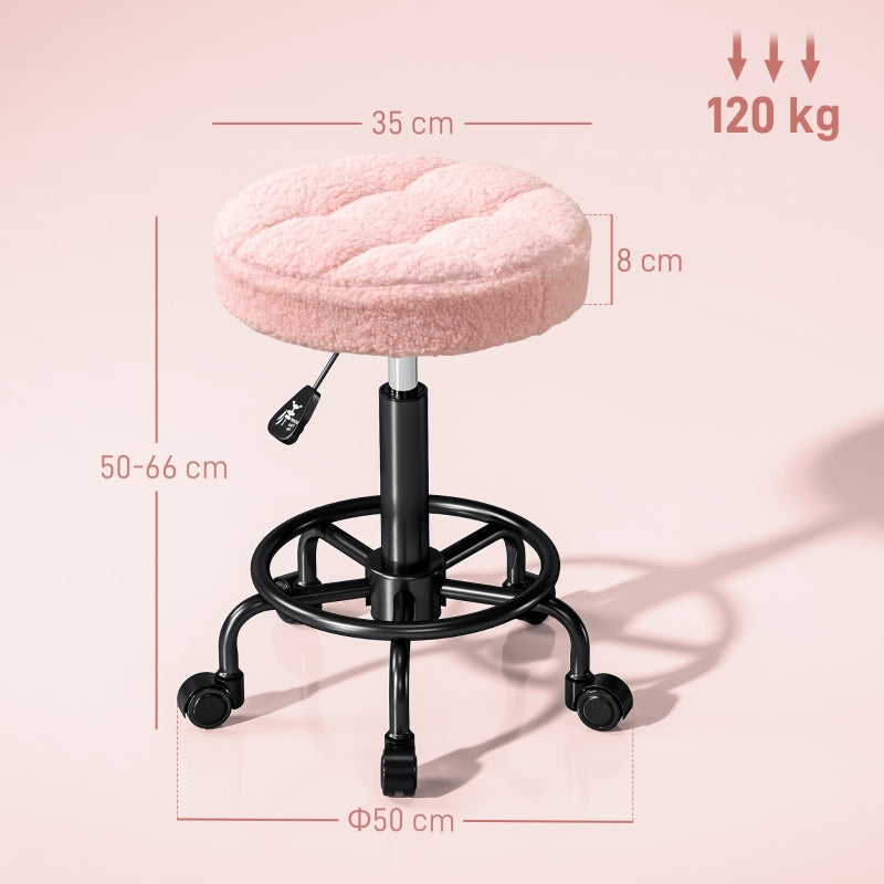 Rolling Stool, Adjustable Swivel Work Office, Pink