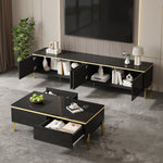 Modern Luxury TV Cabinet & Coffee Table Set - High-Gloss Gold Edges Storage