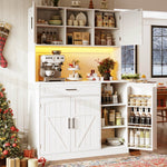 Tall Kitchen Sideboard with LED Strip and Built-in Socket, White