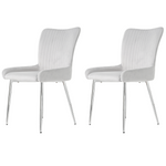 Velvet Dining Chair, Set of 2 with Silver Metal Legs and Lumbar Support, Grey Velvet