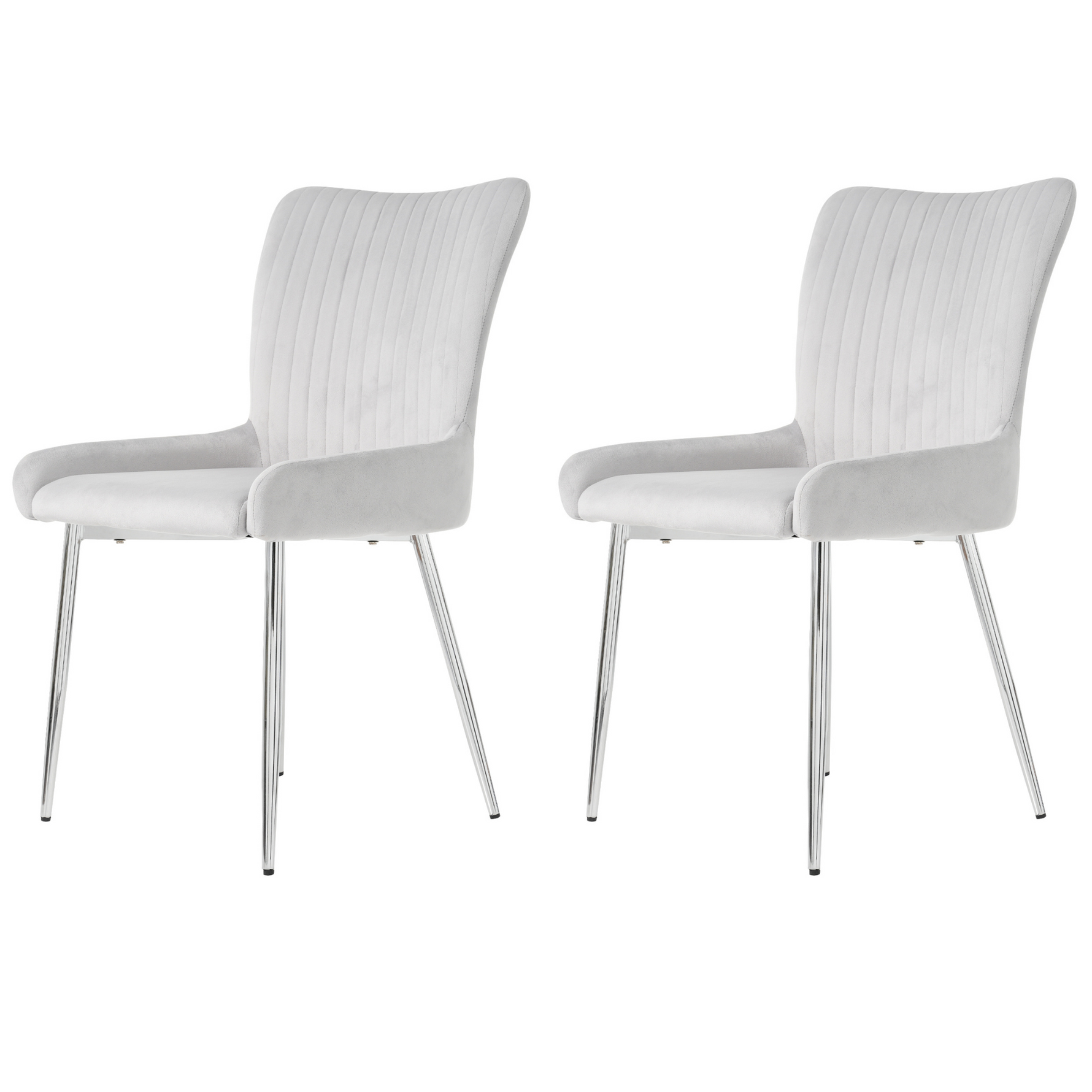 Velvet Dining Chair, Set of 2 with Silver Metal Legs and Lumbar Support, Grey Velvet