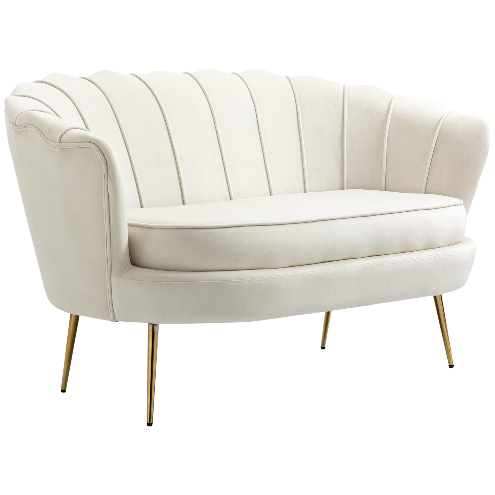 2-Seater Sofa Loveseat Upholstered Armrests Velvet Cream