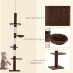 PawHut Cat Tree, Ceiling Height Adjustable, Sturdy with Sisal Posts, Brown