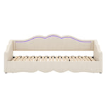 Upholstered Daybed, 90x200cm Extendable to 180cm with LED and USB Port, Beige Velvet