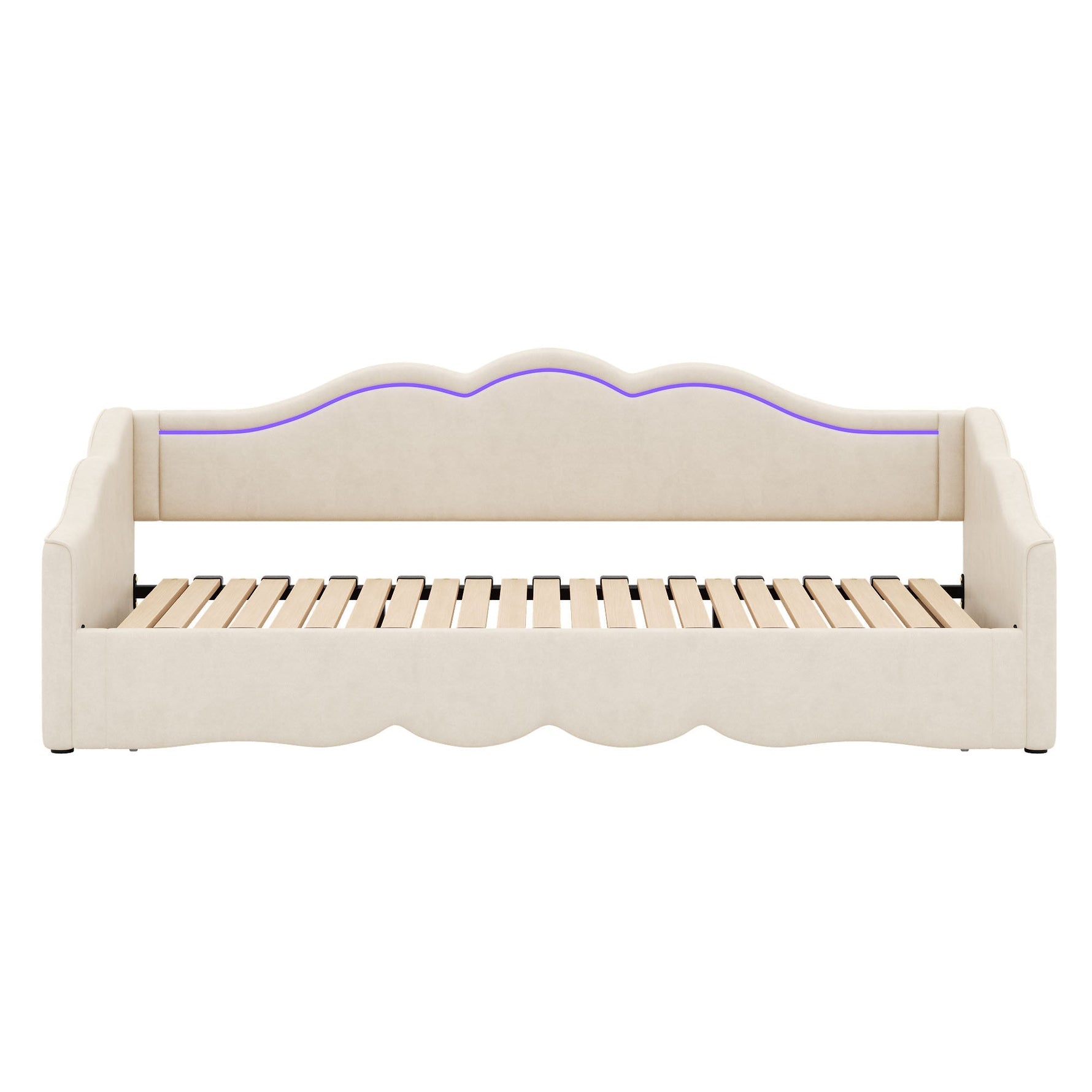 Upholstered Daybed, 90x200cm Extendable to 180cm with LED and USB Port, Beige Velvet
